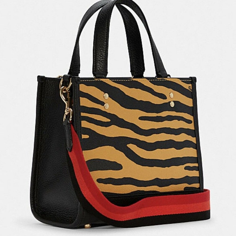 Coach C6988 Dempsey Tote 22 With Tiger Print In Honey/Black Multi - Picture 3 of 4